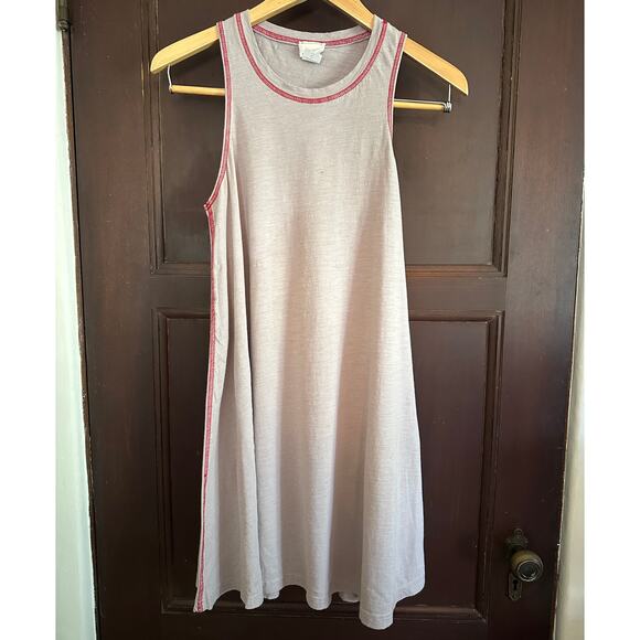 NATURAL LIFE | Slub Cotton Taupe Jersey Swing Dress with red details | Sz Small - Picture 1 of 5